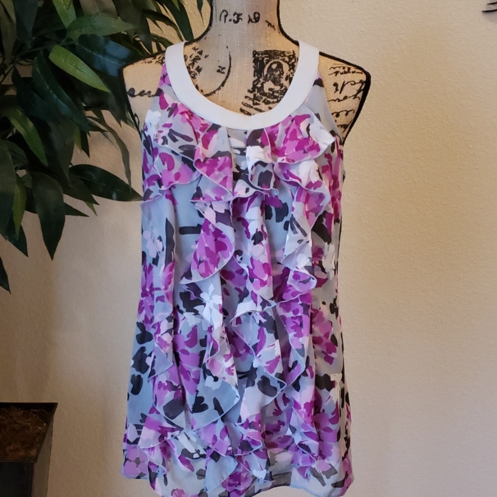 Nicole by Nicole Miller Ruffled Print Blouse